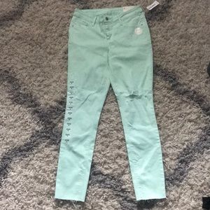Mint green skinny denim